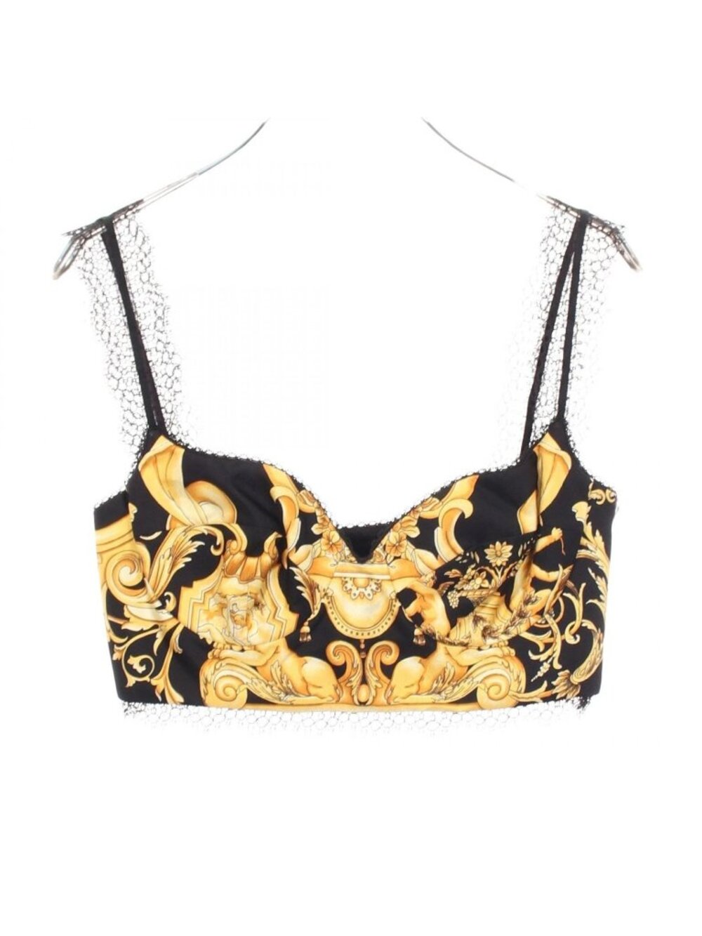 Versace Camisole All Over Pattern Lace Bra Top Silk Rayon Bralette Top